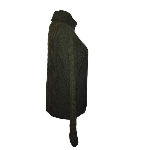 Inis Crafts 100% Merino Wool Made In Ireland Olive Green Vintage Sweater - Picture 2 of 5